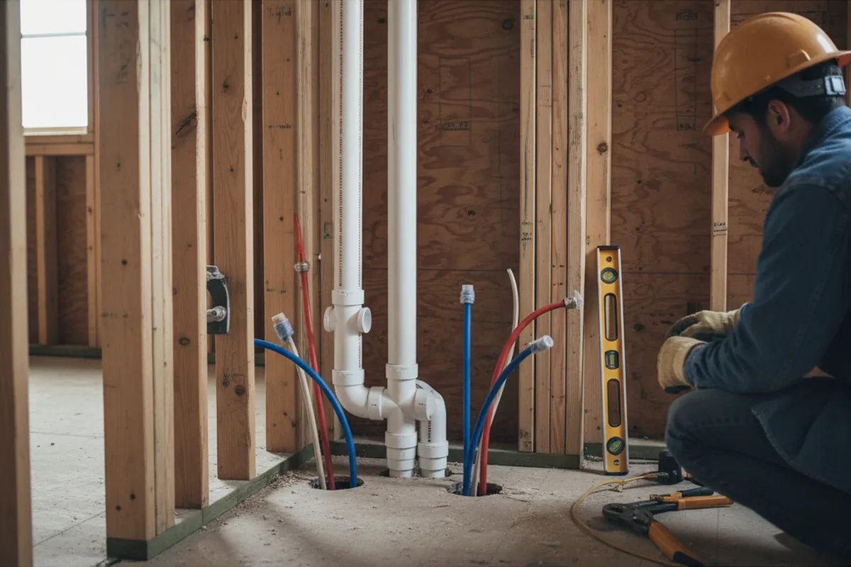 Drain and supply rough-in during Leak Detection in Colbert